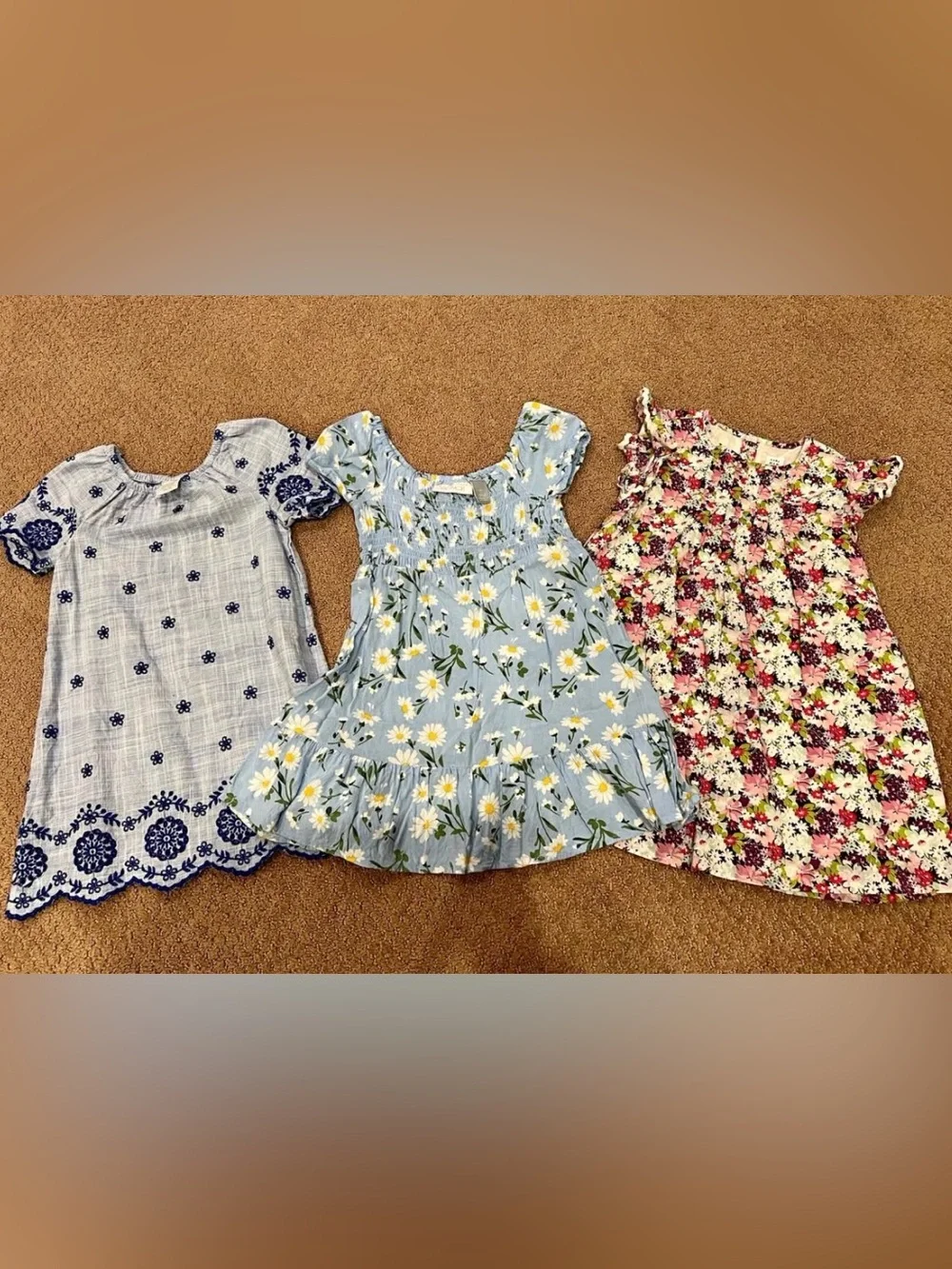 Blue embroidered, Daisy Print Kids Dress with Smocked Bodice 3T different brand